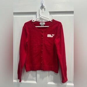 VINEYARD VINES Red Cardigan Whale Logo Button Up SZ MEDIUM 10-12 GIRLS Pre Loved